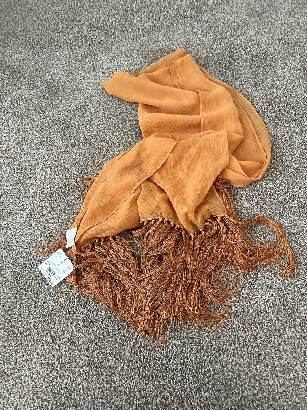 NWT Doncaster orange fringe silk scarf